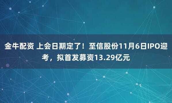金牛配资 上会日期定了！至信股份11月6日IPO迎考，拟首发募资13.29亿元
